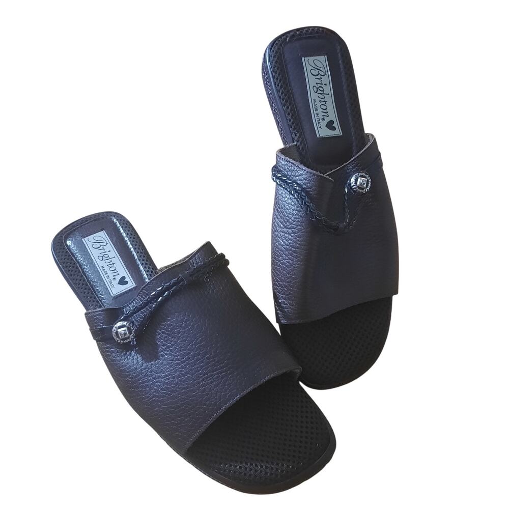 Brighton Womens Open Toe Brown Slide Sandals Made in Italy Size 8